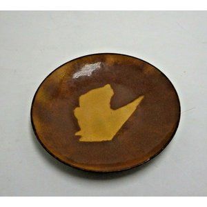 Small Plate Vintage Art Studio Piece Enamel Over Metal Brown Gold Trinket Dish